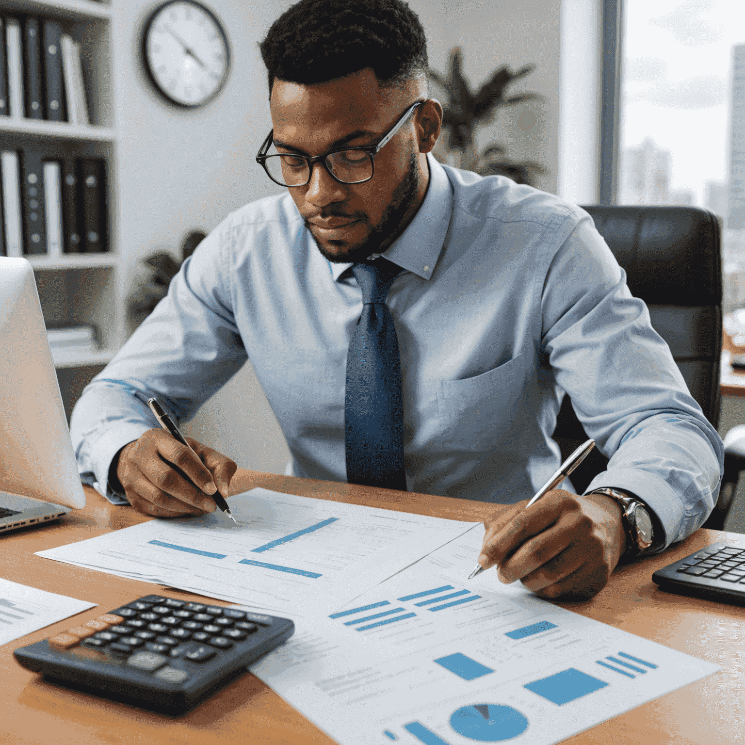 A professional accountant working on financial documents, symbolizing the benefits of outsourcing accounting services to PrimeCoin Services in South Africa.